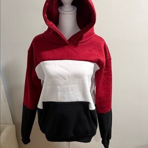 Colorblock Hoodie Sweater - Red, White, and Black
